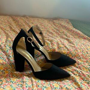 Pointed toe suede pump heels